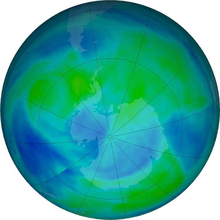 Antarctic ozone map for 27 March 2021